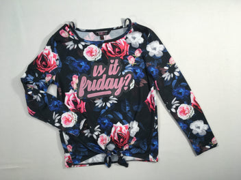 T-shirt m.l noir fleuri friday