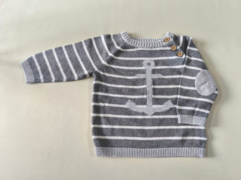 Pull gris rayé gris clair ancre