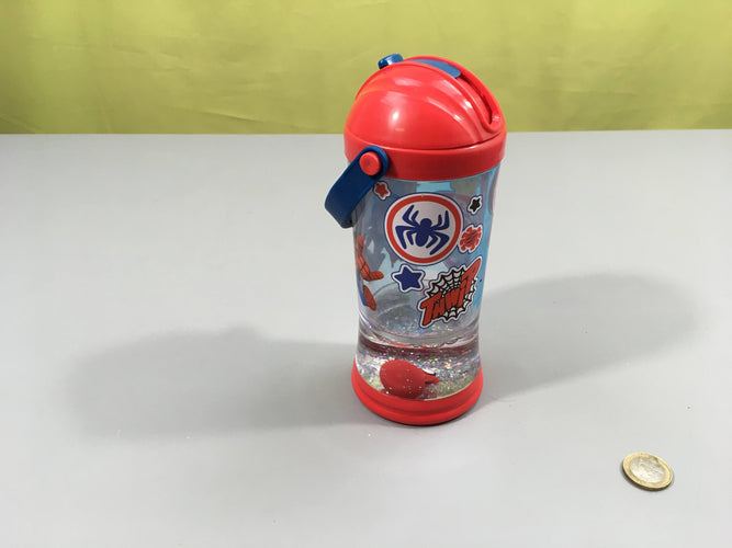 Gourde Spiderman avec figurine dans le fond, moins cher chez Petit Kiwi