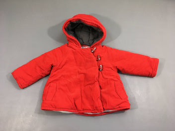 Veste ouatinée velours côtelé rouge doublée velours à capuche, intérieur de la capuche boulochée