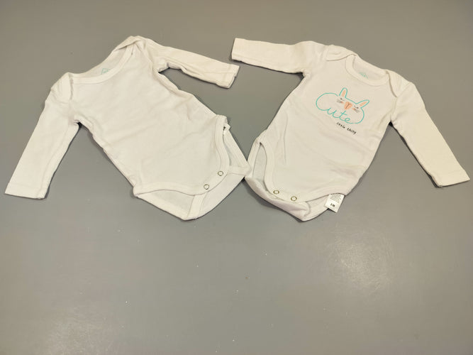 Lot de 2 bodies ml 1 blanc / 1 blanc lapin cute 100% coton, moins cher chez Petit Kiwi