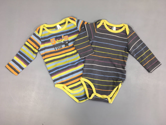 Lot de 2 bodies m.l gris rayé multicolore, légèrement bouloché, moins cher chez Petit Kiwi