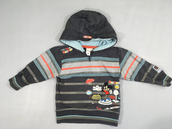 Sweat bleu foncé rayé Mickey à capuche