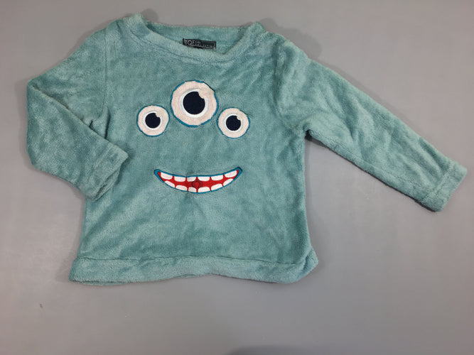 Pull velours bleu clair monstre, moins cher chez Petit Kiwi