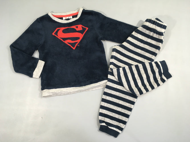 Pyjama 2pcs velours bleu marine/gris chiné Superman, moins cher chez Petit Kiwi