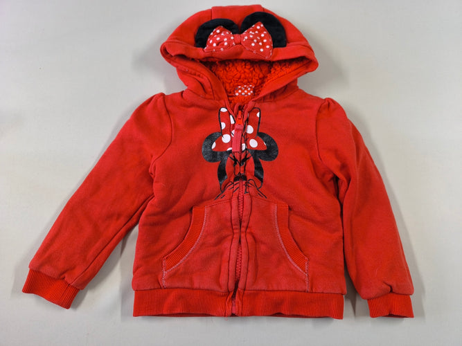 Sweat zippé à capuche rouge "Minnie" doublé peluche (légèrement bouloché), moins cher chez Petit Kiwi