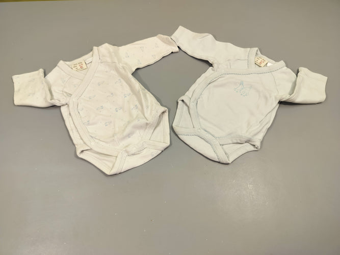 Lot de 2 bodies ml cache-coeur 1blanc motifs lapins bleus/ 1 bleu clair  2 lapins, moins cher chez Petit Kiwi