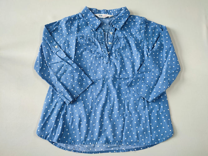 Blouse m.l bleu à pois blancs 3 boutons coeurs, moins cher chez Petit Kiwi