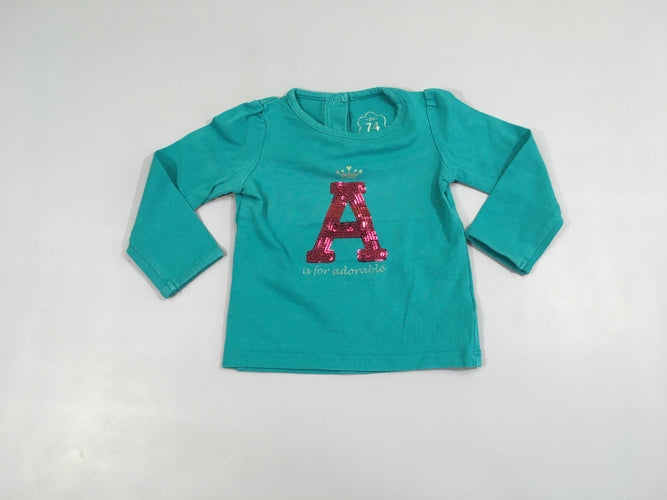 T-shirt m.l vert A sequins, moins cher chez Petit Kiwi