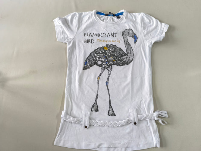 T-shirt m.c blanc flamant rose "Flamboyant bird", moins cher chez Petit Kiwi