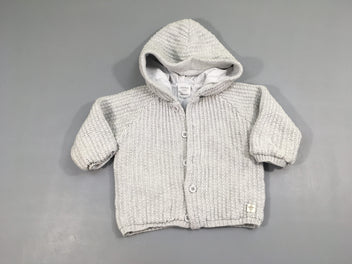 Gilet à capuche gris clair mailles doublé jersey