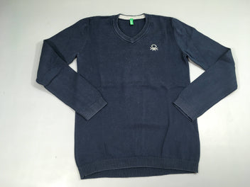 Pull bleu col V-Délavé au col