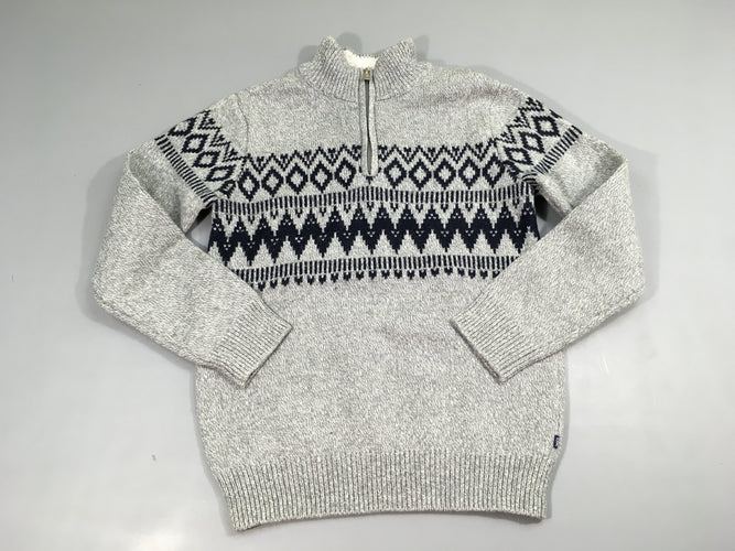 Pull gris motif hiver bleu zip col-Feutré, moins cher chez Petit Kiwi