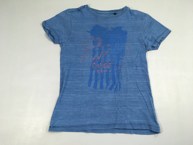 T-shirt m.c bleu foncé flammé, flocage quasiment effacé, moins cher chez Petit Kiwi