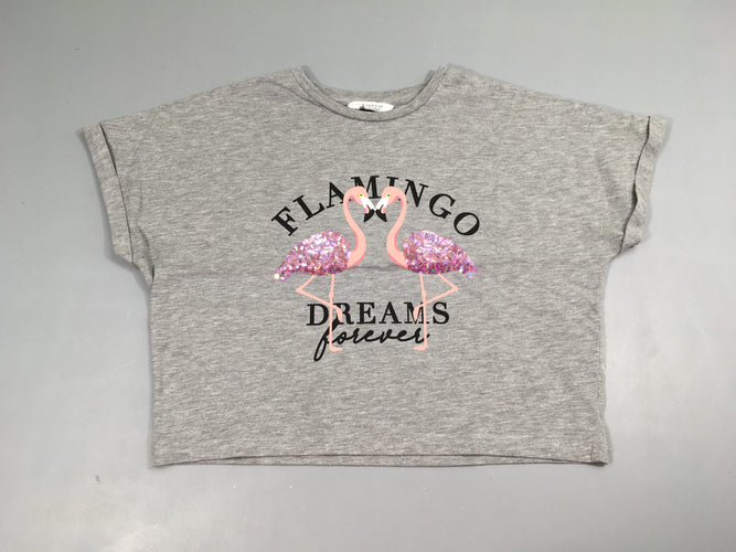 T-shirt m.c gris Flamingo sequins, moins cher chez Petit Kiwi