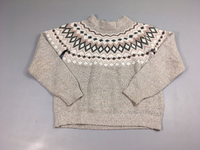 Pull gris motif hivernal blanc fils métalisé doré-bouloché, moins cher chez Petit Kiwi