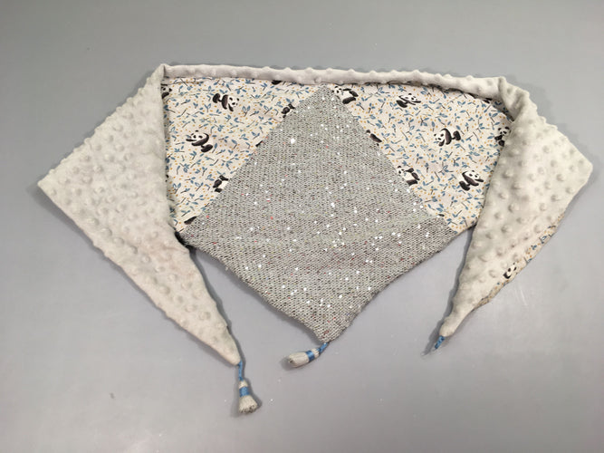 Echarpe DIY grise panda sequins-Légèrement boulochée à rafraichir pointe-Manque une floche, moins cher chez Petit Kiwi