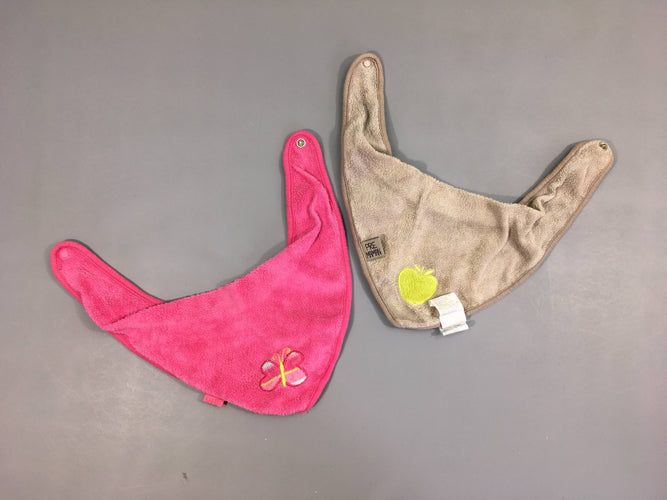 Lot de 2 bavoirs bandana éponge rose/taupe, moins cher chez Petit Kiwi