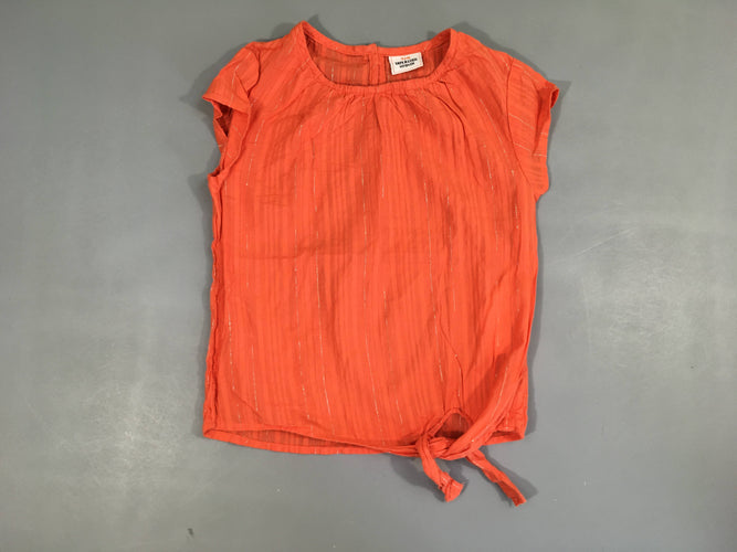 Blouse m.c orange fil irisé noeud, moins cher chez Petit Kiwi