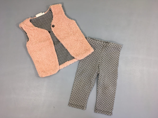 Gilet s.m peluche rose pâle + legging gris motifs, moins cher chez Petit Kiwi