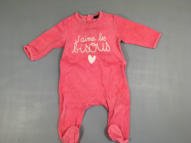 Pyjama velours rose j'aime les bisous, moins cher chez Petit Kiwi