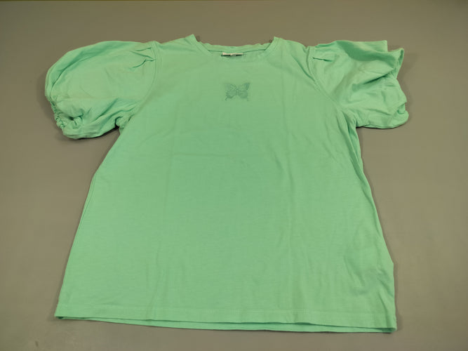 T-shirt m.c bleu turquoise, papillon. Manches bouffantes., moins cher chez Petit Kiwi