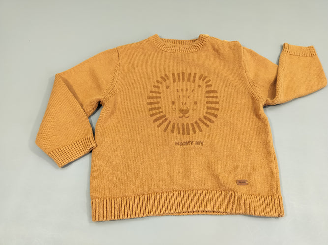 Pull jaune moutarde, tête de lion, moins cher chez Petit Kiwi