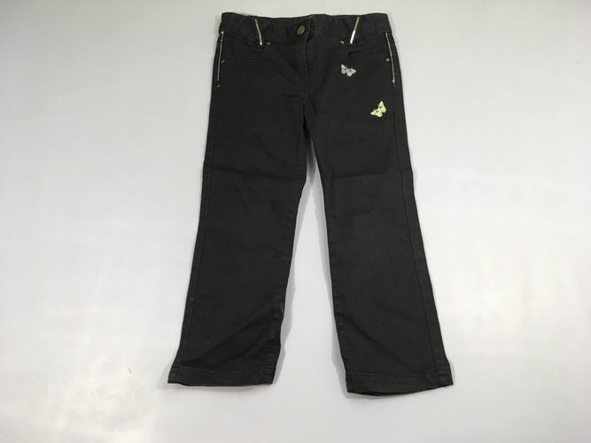 Pantalon noir droit décors papillons argent, moins cher chez Petit Kiwi