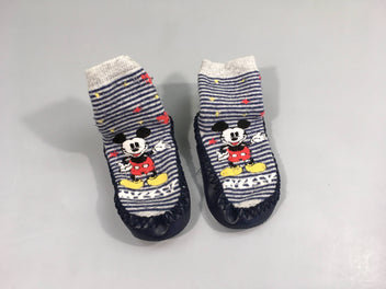 Chaussons-chaussettes bleu rayé Mickey