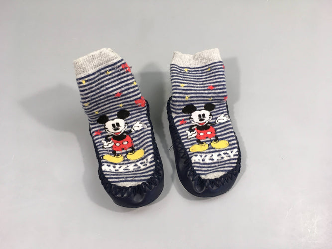 Chaussons-chaussettes bleu rayé Mickey, moins cher chez Petit Kiwi