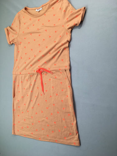 Robe m.c orangée jersey palmier légèrement boulochée, moins cher chez Petit Kiwi