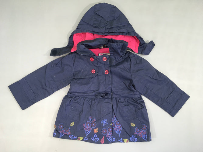 Veste zippée bleu foncé pailletée fleurs à capuche amovible, moins cher chez Petit Kiwi