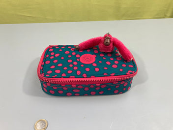 Trousse moyenne 50 stylos vert/rose motifs, intérieur taché