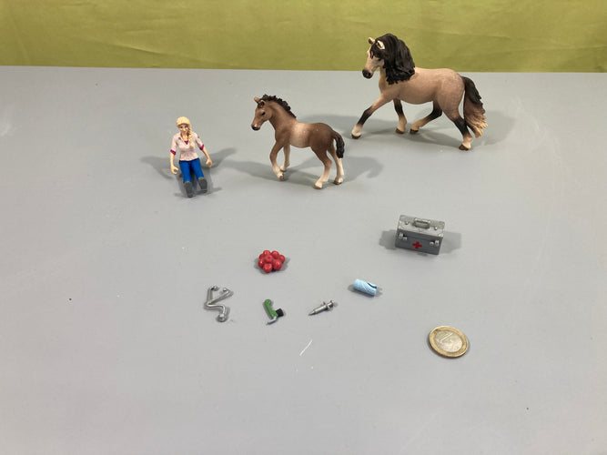 Lot de 2 chevaux et 1 cavalière - coffre et accessoires, Schleich, moins cher chez Petit Kiwi