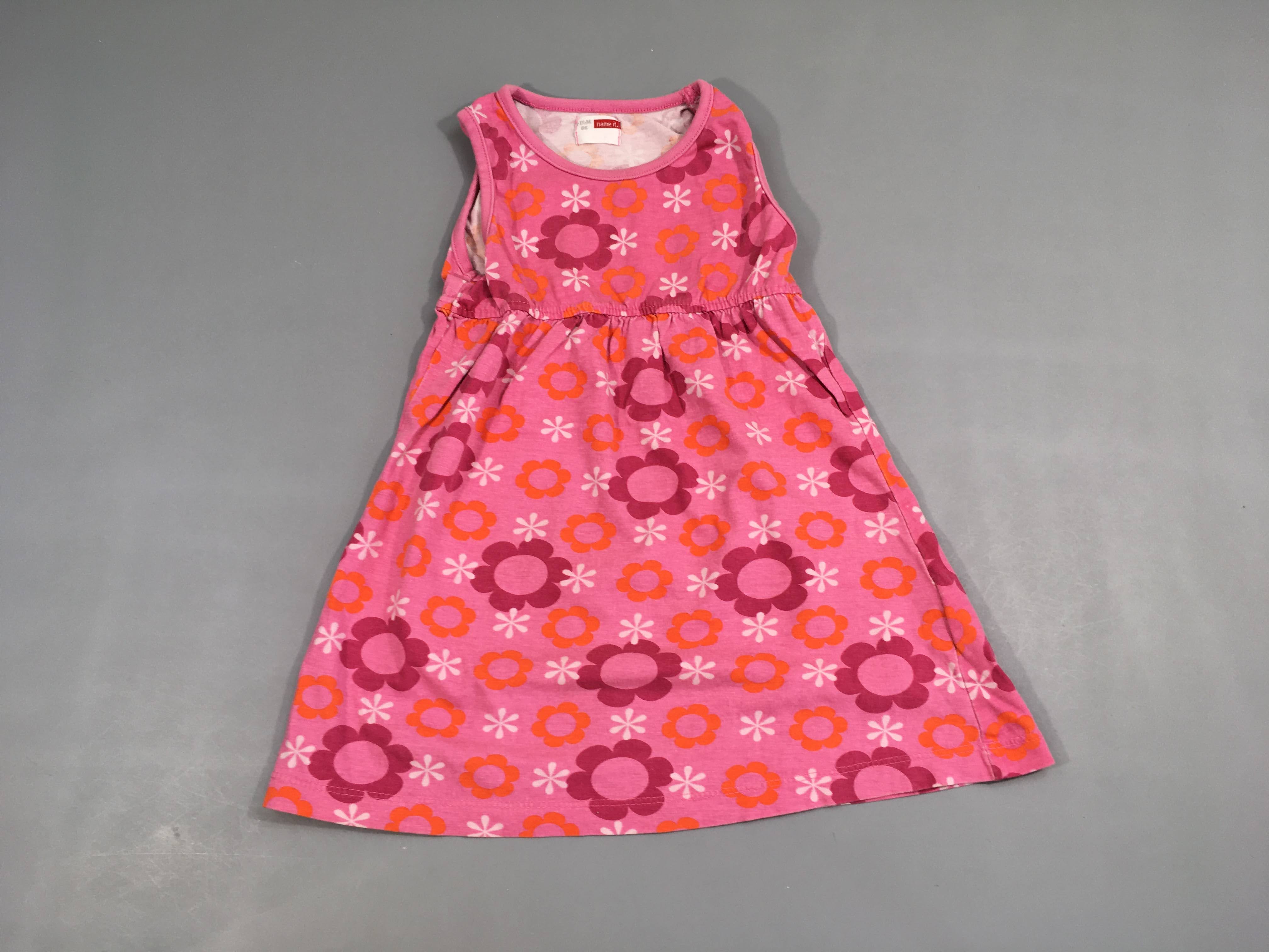 Robe s.m jersey rose motifs fleurs oranges-blancs-roses
