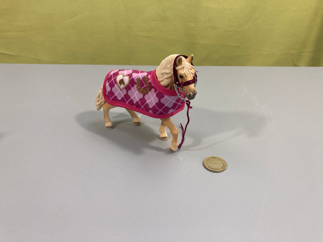 Cheval beige avec couverture rose et licol, Schleich, moins cher chez Petit Kiwi