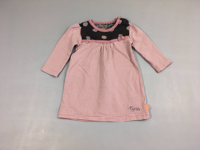 Robe m.l jersey gris haut rose rayé foncé noeud Bess, moins cher chez Petit Kiwi