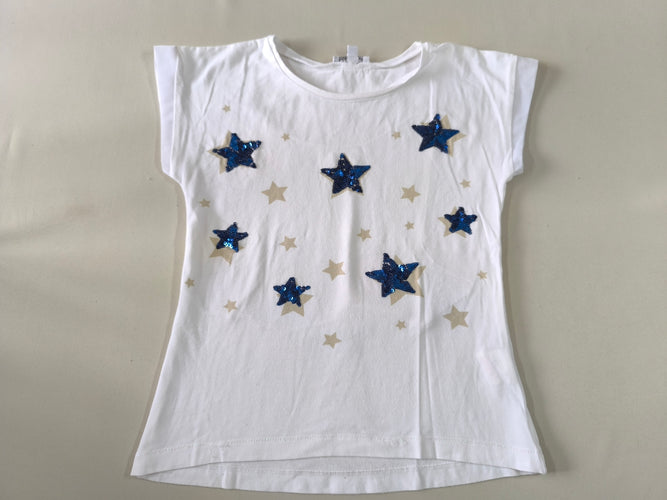 T-shirt m.c blanc étoiles beiges/bleues sequins, moins cher chez Petit Kiwi