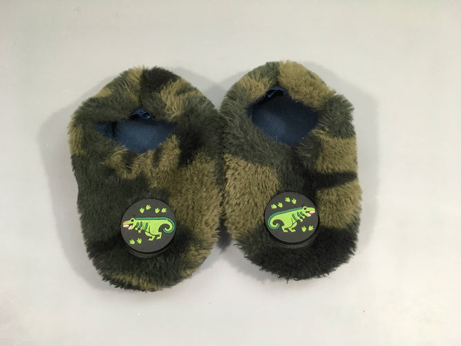 Pantoufles peluche kaki Dinosaures, moins cher chez Petit Kiwi