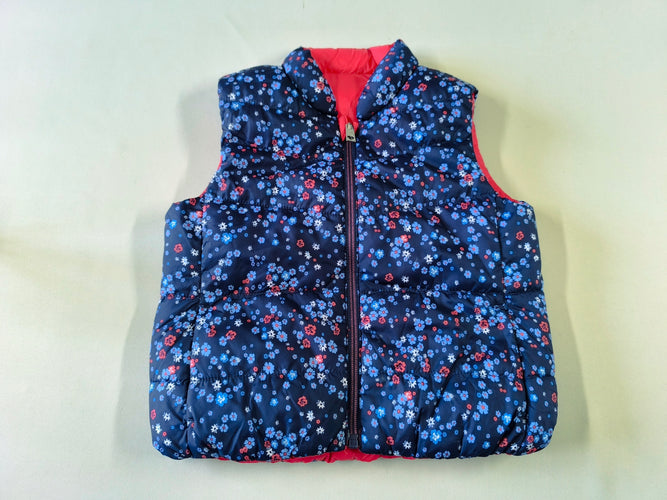 Bodywarmer bleu à fleurs réversible rouge, moins cher chez Petit Kiwi