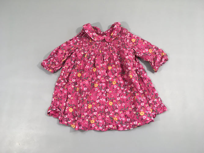 Robe m.l rose fleurie s.moks buste, moins cher chez Petit Kiwi