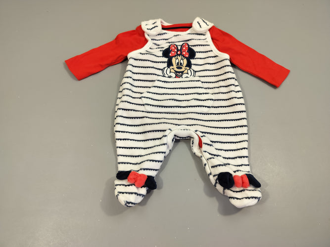 Ensemble Pyjama velours sa blanc rayé bleu marine Minnie  75% coton 25% polyester+ Body m.l rouge 100% coton, moins cher chez Petit Kiwi