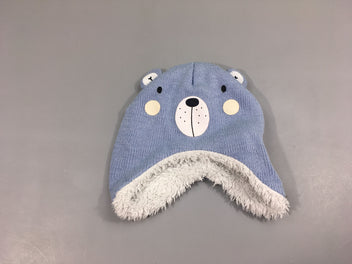 Bonnet ours bleu clair doublé peluche 46cm