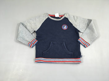 Sweat bi-matière bleu-gris écusson chien