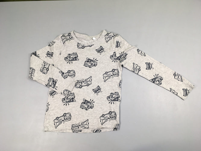 T-shirt m.l gris clair camions pompier bleu, moins cher chez Petit Kiwi