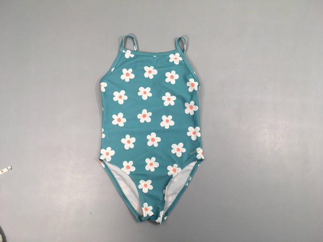 Maillot 1 pc bleu fleurs blanches, moins cher chez Petit Kiwi