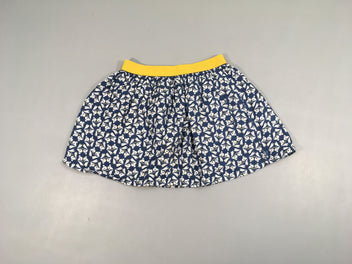 Jupe taille élastique coton bleu marine motif oiseaux blanc et jaune doublée