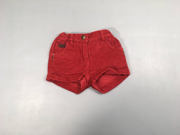 Short velours cotelé rouge, éléments faux cuir brun , taille élastique