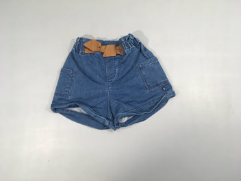 Short jeans avec rebord, taille élastique avec noeud brun