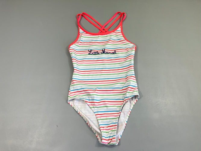 Maillot blanc rayé corail multicolore, moins cher chez Petit Kiwi